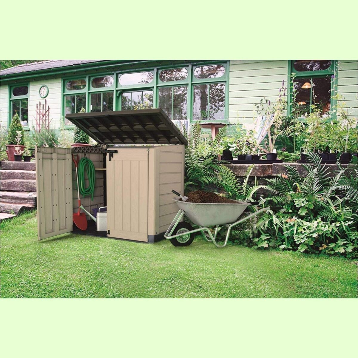 Keter Store It Out Max 1200L Outdoor Garden & Wheelie Bin Storage Shed – Beige & Brown - Image 3