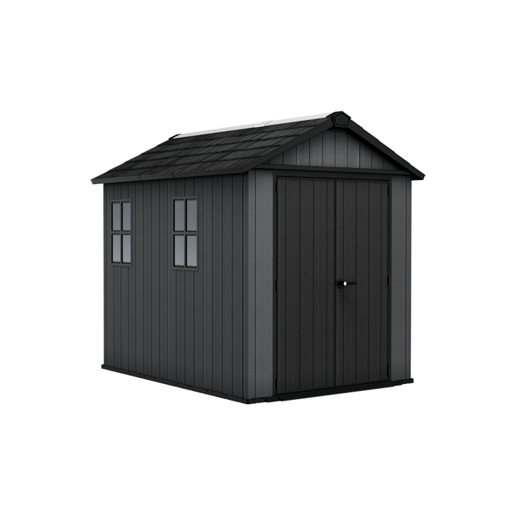 Keter 7.5’x9′ Newton Plus Front Entry Plastic Shed – Dark Grey - Image 1